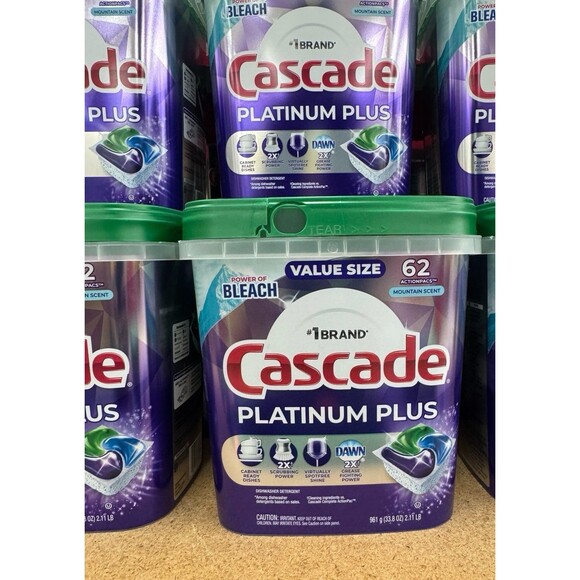 Cascade Platinum Plus Dishwasher Detergent ActionPacs, Mountain 62pk OLSHB - Picture 1 of 1